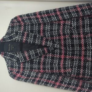 Massimo Dutti Women's Black and Red Plaid Coat